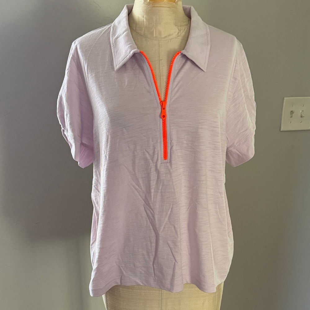 Lisa Todd Light Purple Button Down Shirt with Orange Zip
